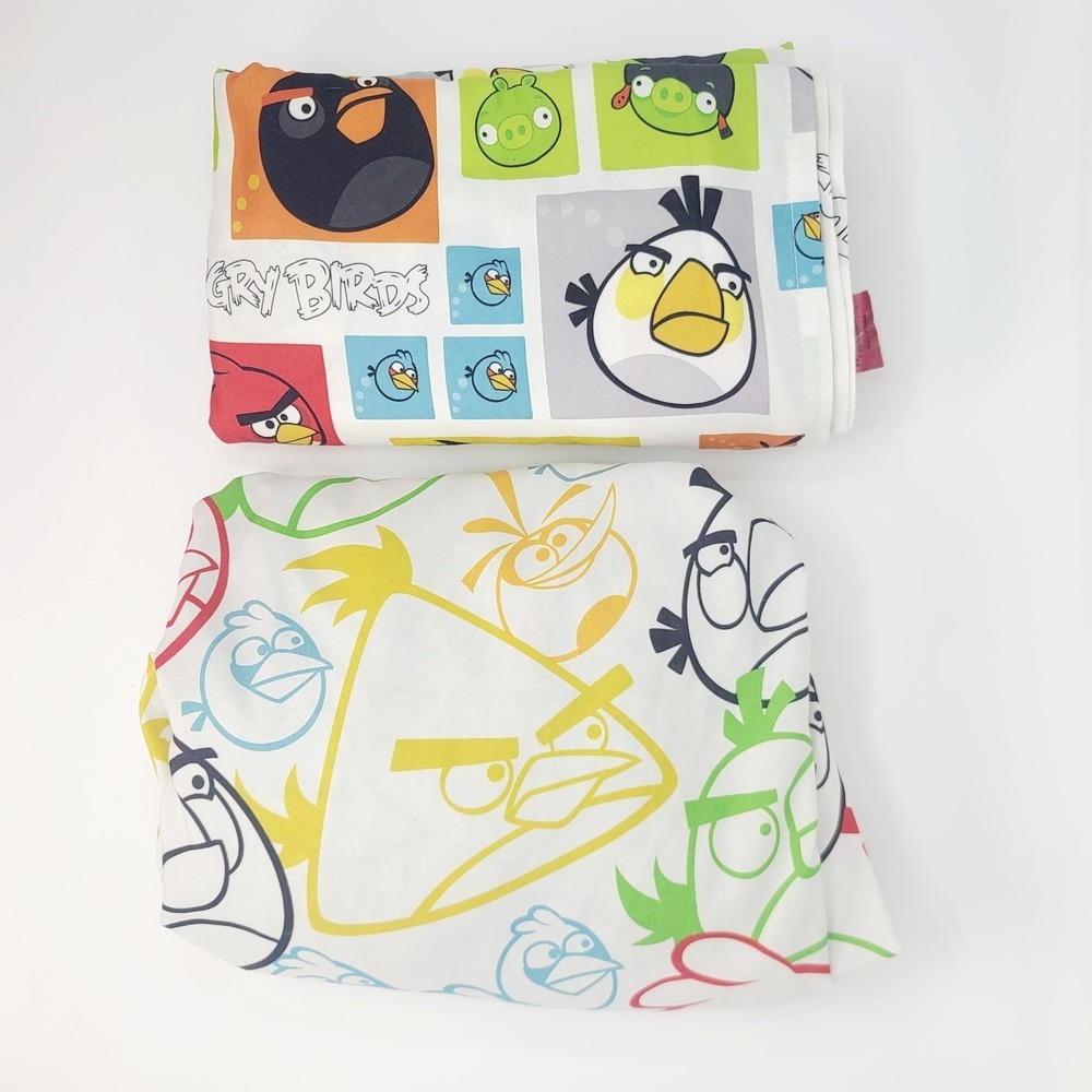 Angry Birds Twin Flat & Fitted Sheet Set Rovio White Red Blue NO Pillowcase